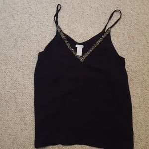 Black vneck tank with bead detailing  size 4